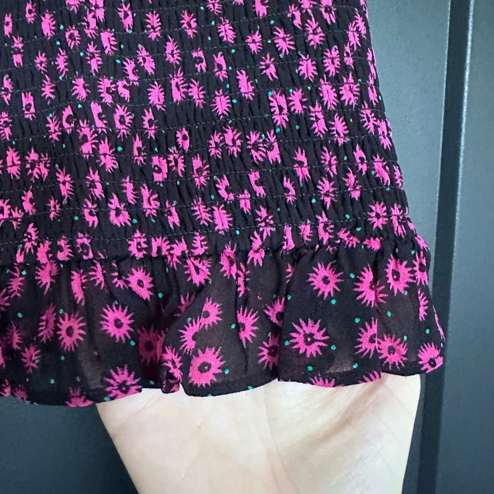 NWT | The Kooples | Black and Pink Daisy Dots | Ruched Mini Skirt - Picture 6 of 10